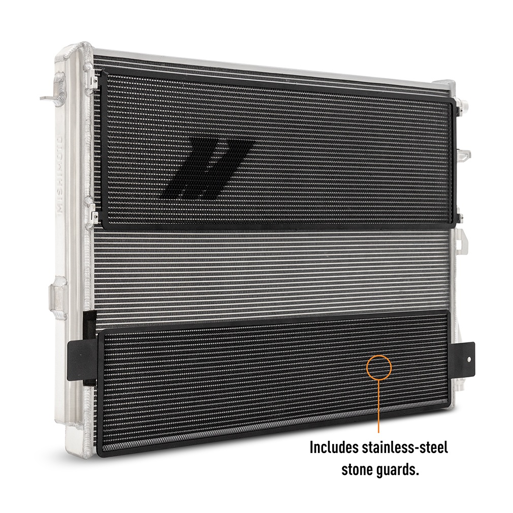 Steel upper and lower rock guards included with Mishimoto G8X M2/M3/M4 heat exchanger