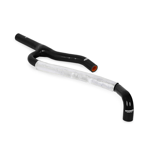 Black silicone expansion tank hose with check ball valve from Mishimoto ancillary hose kit