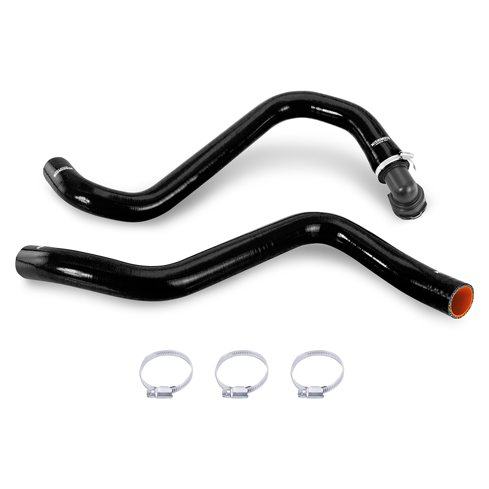 Mishimoto black radiator hose kit installed on 2018-2019 Ford F-150 2.7L EcoBoost engine bay