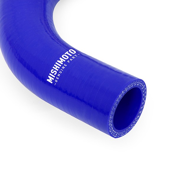 Blue 4-ply Mishimoto silicone overflow hose with included worm gear clamps for 6.0L Powerstroke