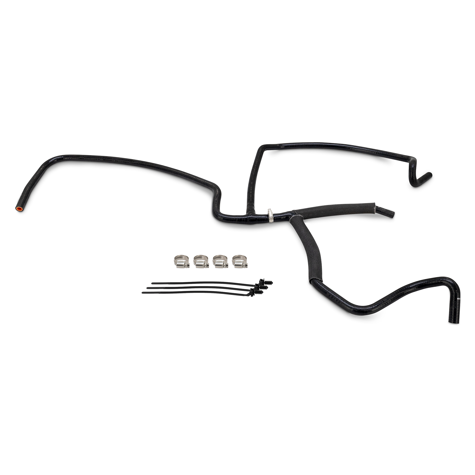 Mishimoto black silicone coolant overflow Y-hose for 6.7L Powerstroke, part number MMHOSE-F2D-20OV