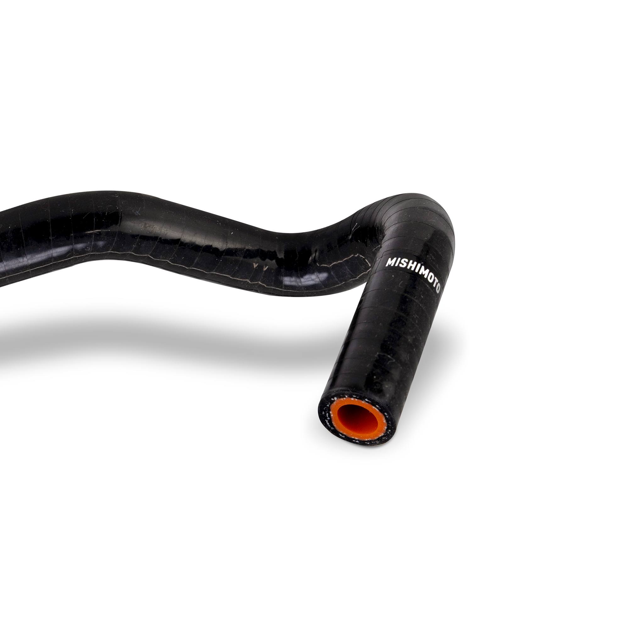 Close-up of protective heat sleeve on Mishimoto coolant overflow hose for 6.7L Powerstroke trucks