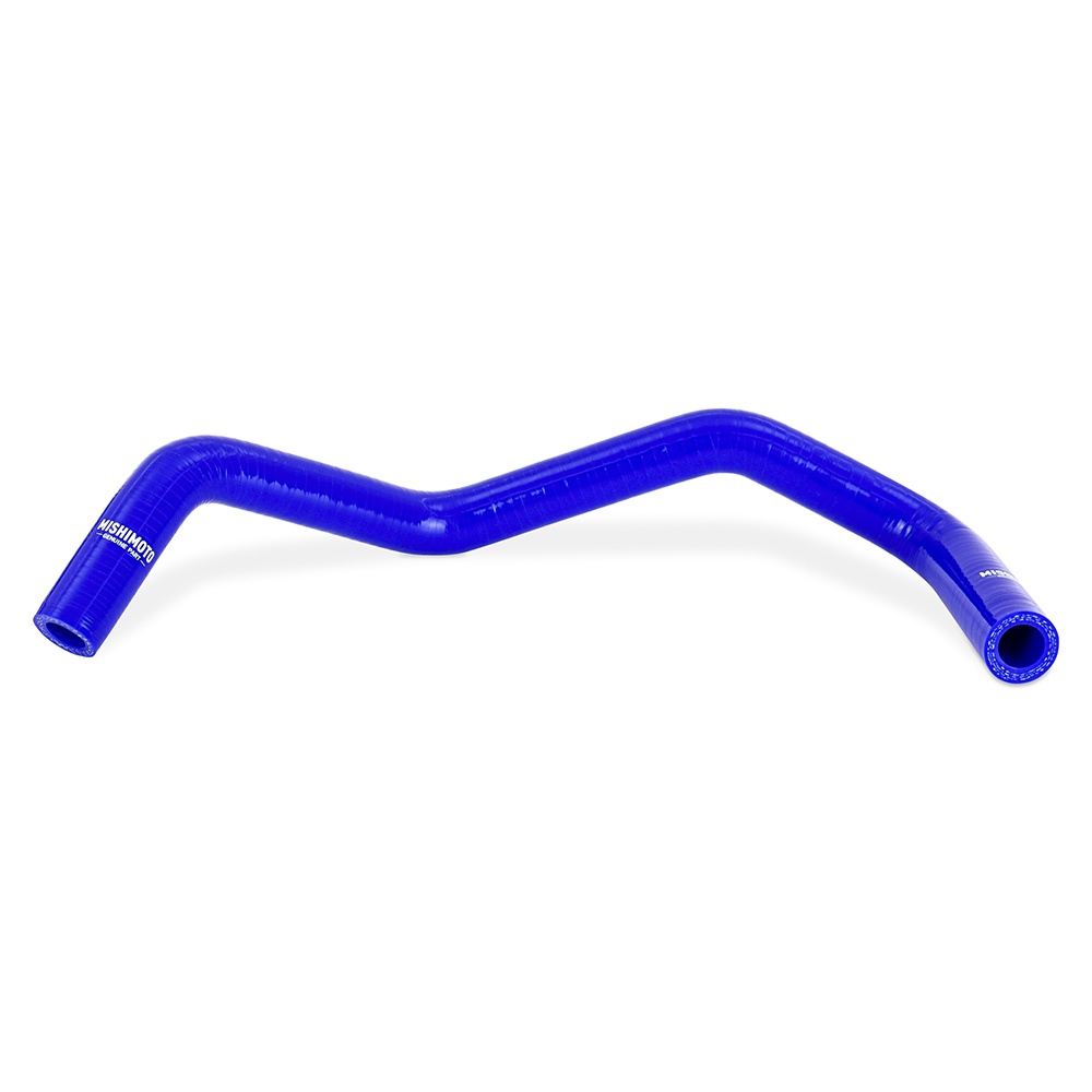 Set of six blue silicone heater hoses included in the Mishimoto Mustang V6 cooling kit