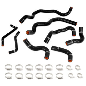 Mishimoto black silicone intercooler coolant hose kit for Infiniti Q50 and Q60 3.0T, part MMHOSE-Q50-16ANCBK