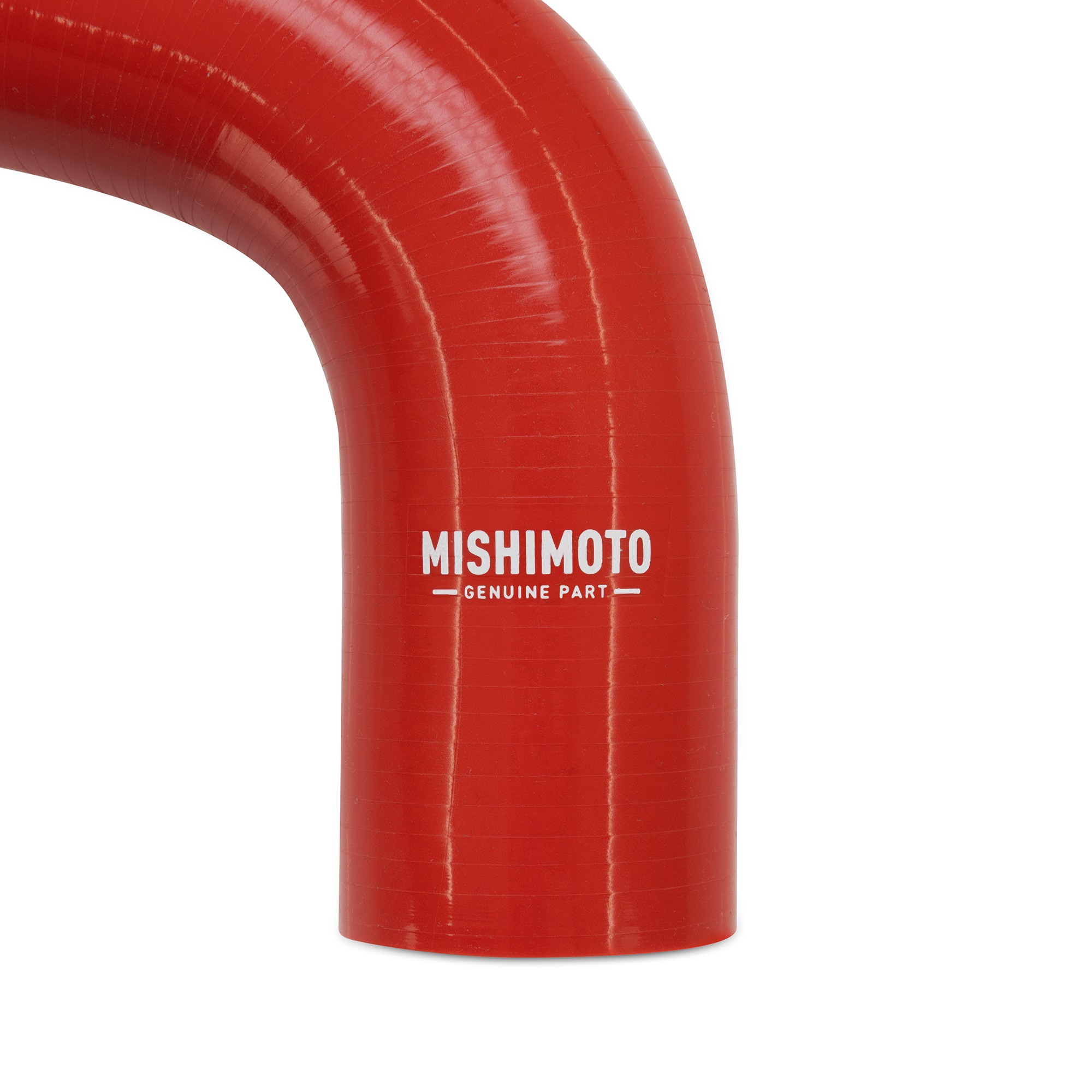 Close-up of red heat-resistant silicone radiator hose from Mishimoto MMHOSE-TAC34-95RD kit