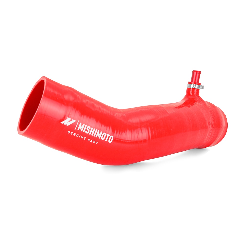 Close-up of Mishimoto 4-ply silicone induction hose with wire-reinforced construction