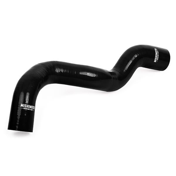 Black 4-ply silicone upper and lower radiator hoses from Mishimoto with worm gear clamps