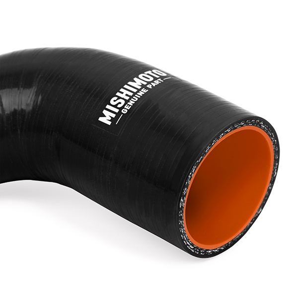 Mishimoto radiator hose kit installed showing silicone construction and heat-resistant embedded fibers