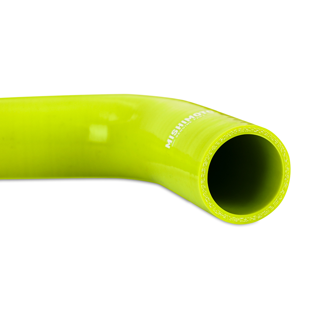 Neon Yellow Mishimoto silicone hose kit installed in a 2022+ Subaru WRX engine bay