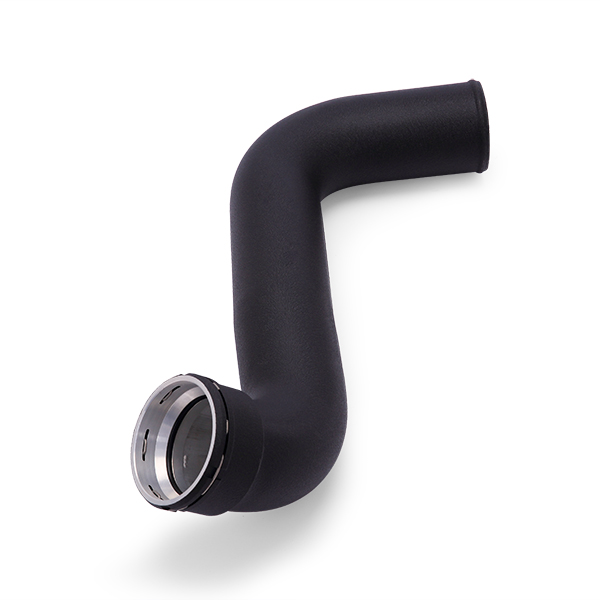 Aluminum intercooler pipe featuring CNC IAT sensor housing from Mishimoto F-150 EcoBoost kit