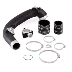 Mishimoto cast aluminum intercooler pipe for 2018-2023 Jeep Wrangler JL 2.0L in wrinkle black powder coat finish