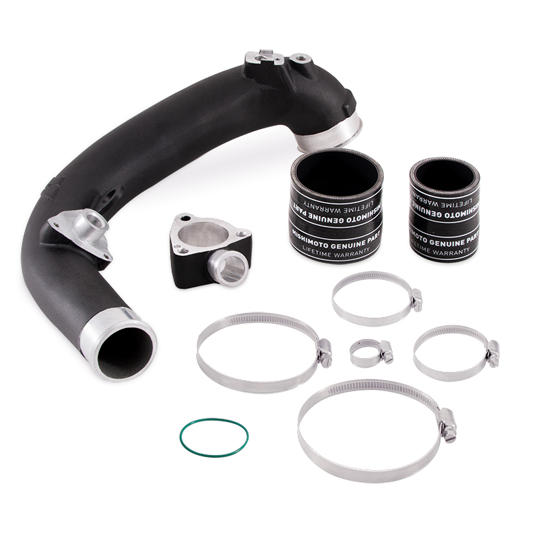 Mishimoto cast aluminum intercooler pipe for 2018-2023 Jeep Wrangler JL 2.0L in wrinkle black powder coat finish