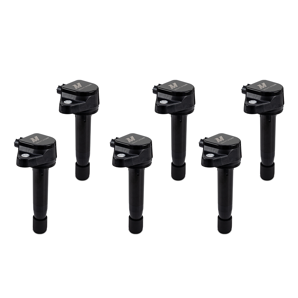 Mishimoto ignition coil showing female blade terminal connector for Honda Accord and Acura V6 applications