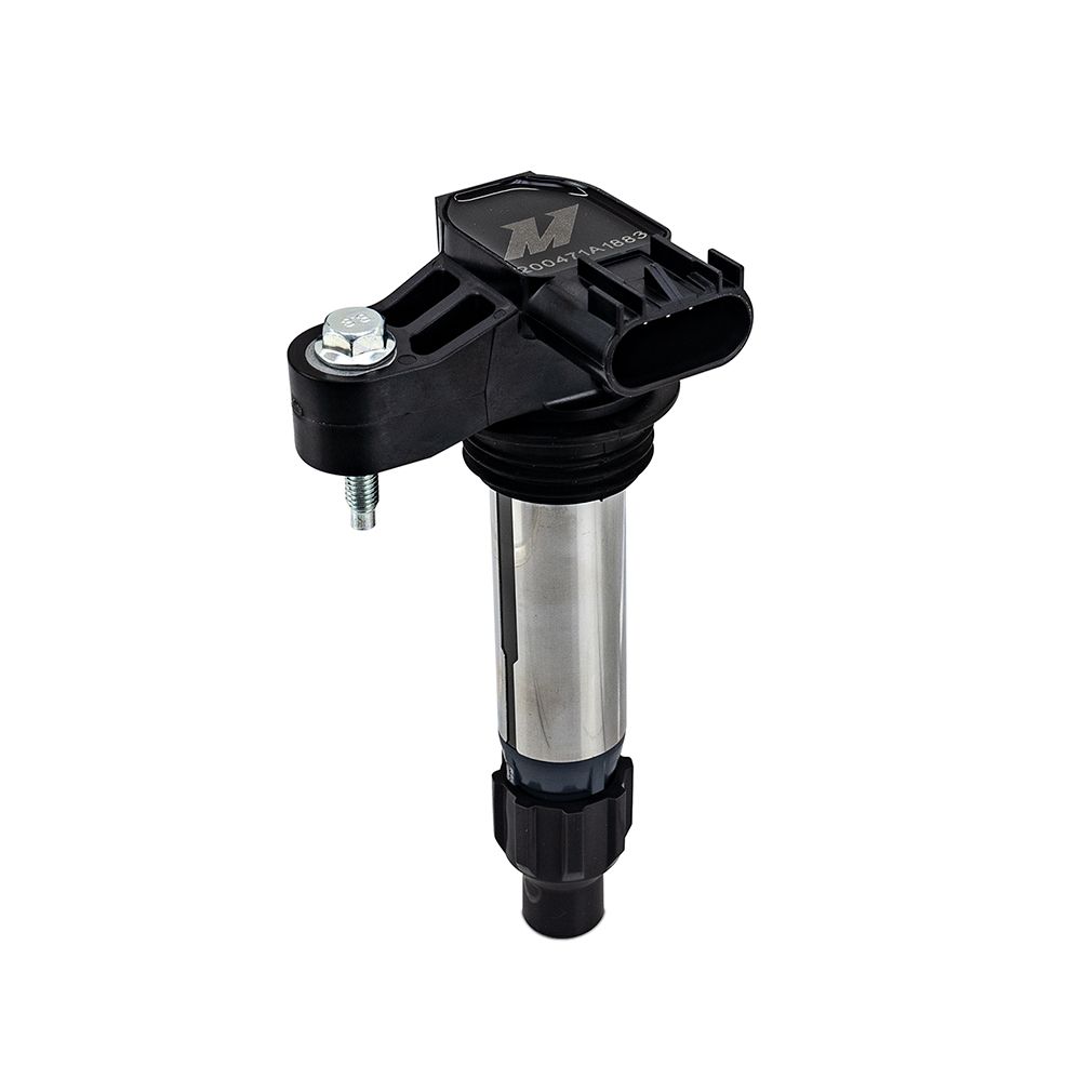 Mishimoto ignition coil MMIG-CAM-10 side view showing 6.16 in length and phenolic resin shell