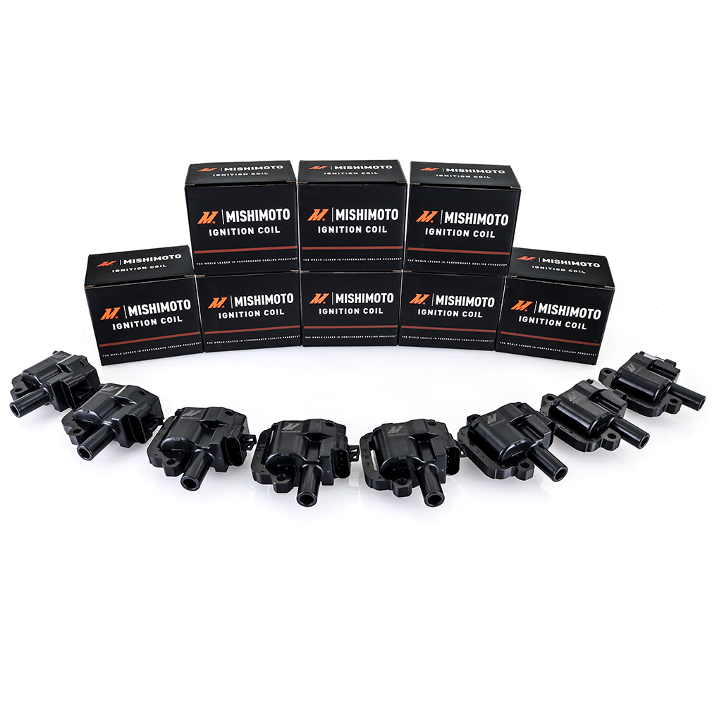 Mishimoto ignition coil set installed on GM LS1 engine bay