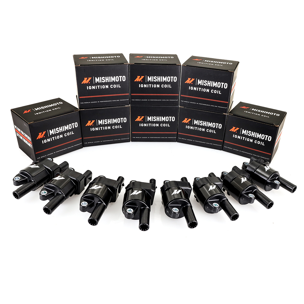 Mishimoto ignition coil set packaging showing set of 8 coils