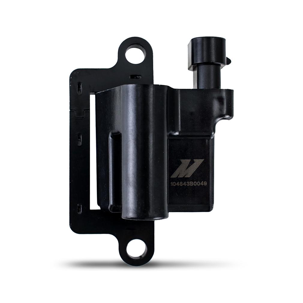 Black Mishimoto COP ignition coil with female blade terminal for GM LS engines