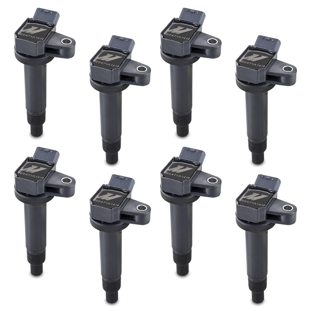Mishimoto ignition coil shown with phenolic resin outer shell for high-temperature durability