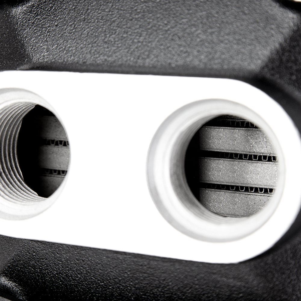 Mishimoto air-to-water intercooler core rated to 500HP and 100 psi of boost pressure
