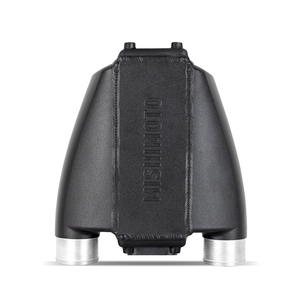 Cast-aluminum end tanks on the Mishimoto MMINT-A2W-DP-2 air-to-water intercooler core