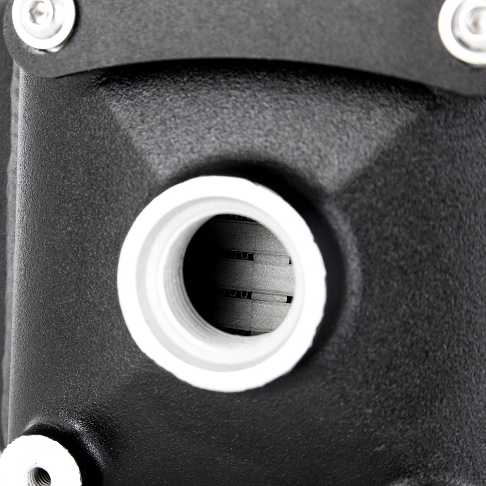 Bar-and-plate core of Mishimoto air-to-water intercooler rated up to 1500 horsepower and 100 psi boost