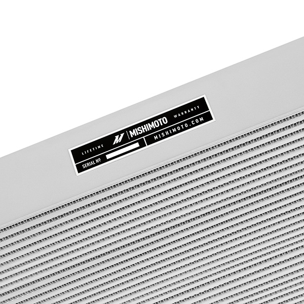 Mishimoto intercooler installed showing factory-equipment direct-fit design with no cutting required