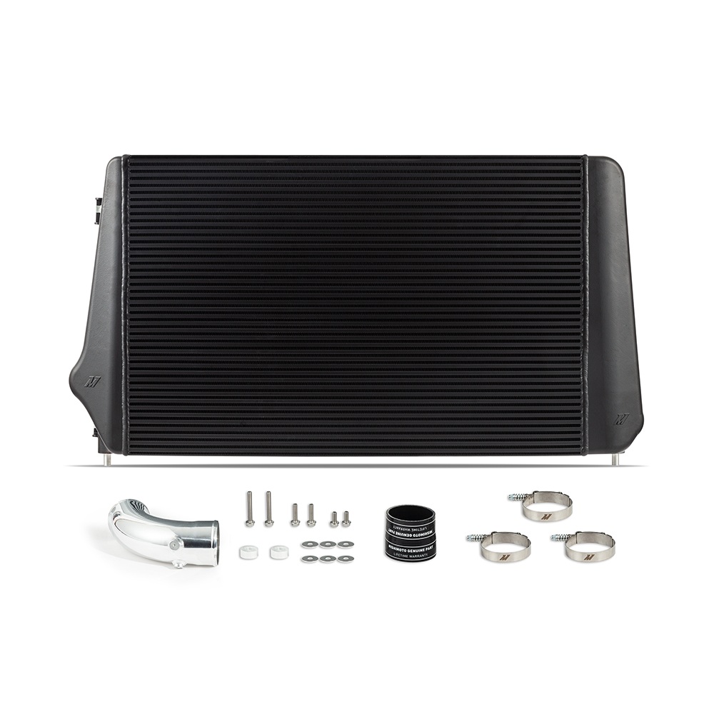 Mishimoto MMINT-DMAX-17BK black bar-and-plate intercooler for 2017-2019 Chevrolet/GMC 6.6L Duramax L5P