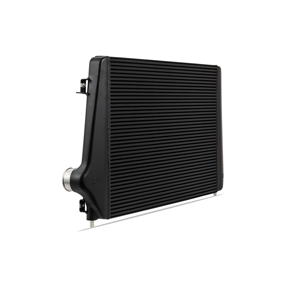 Mishimoto black powder-coated intercooler core with polished piping for GMT K2 trucks