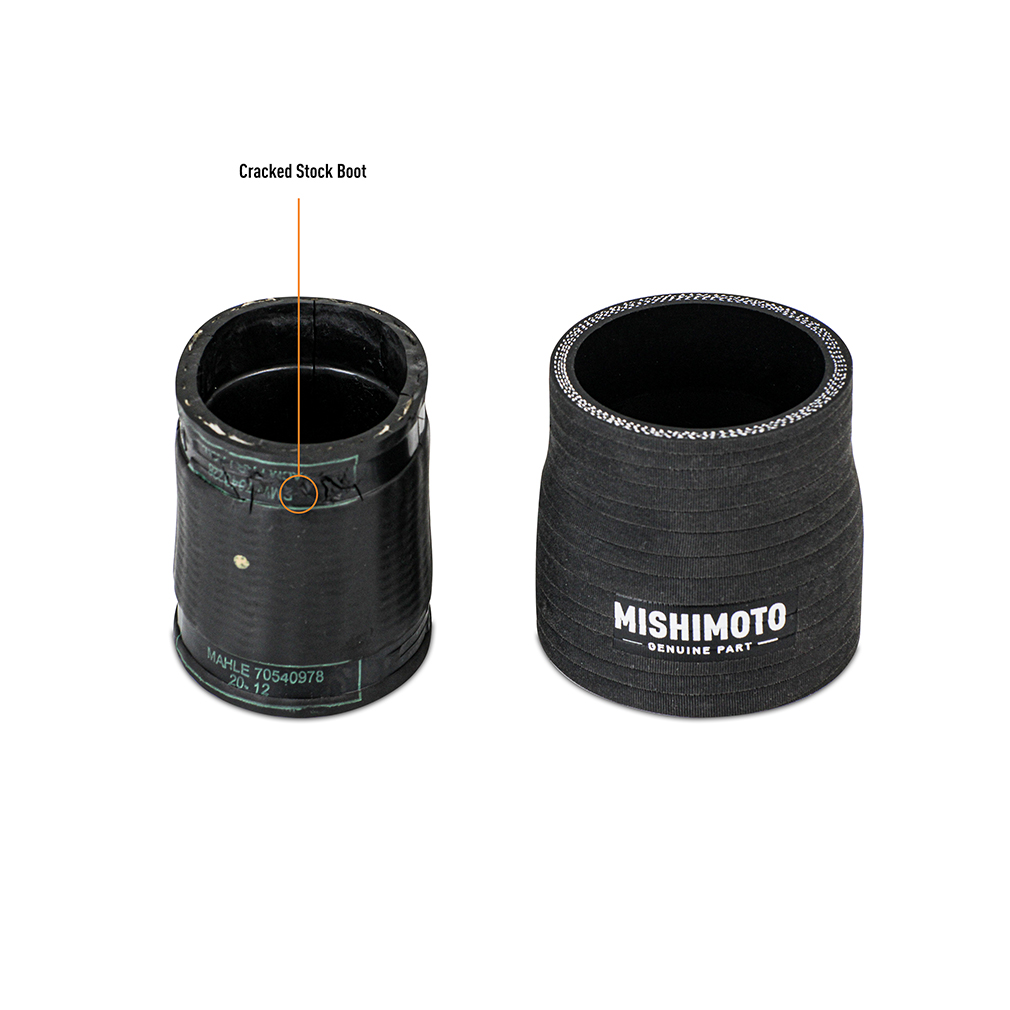 Full Mishimoto charge pipe kit contents including pipes, silicone couplers, clamps, and bracket