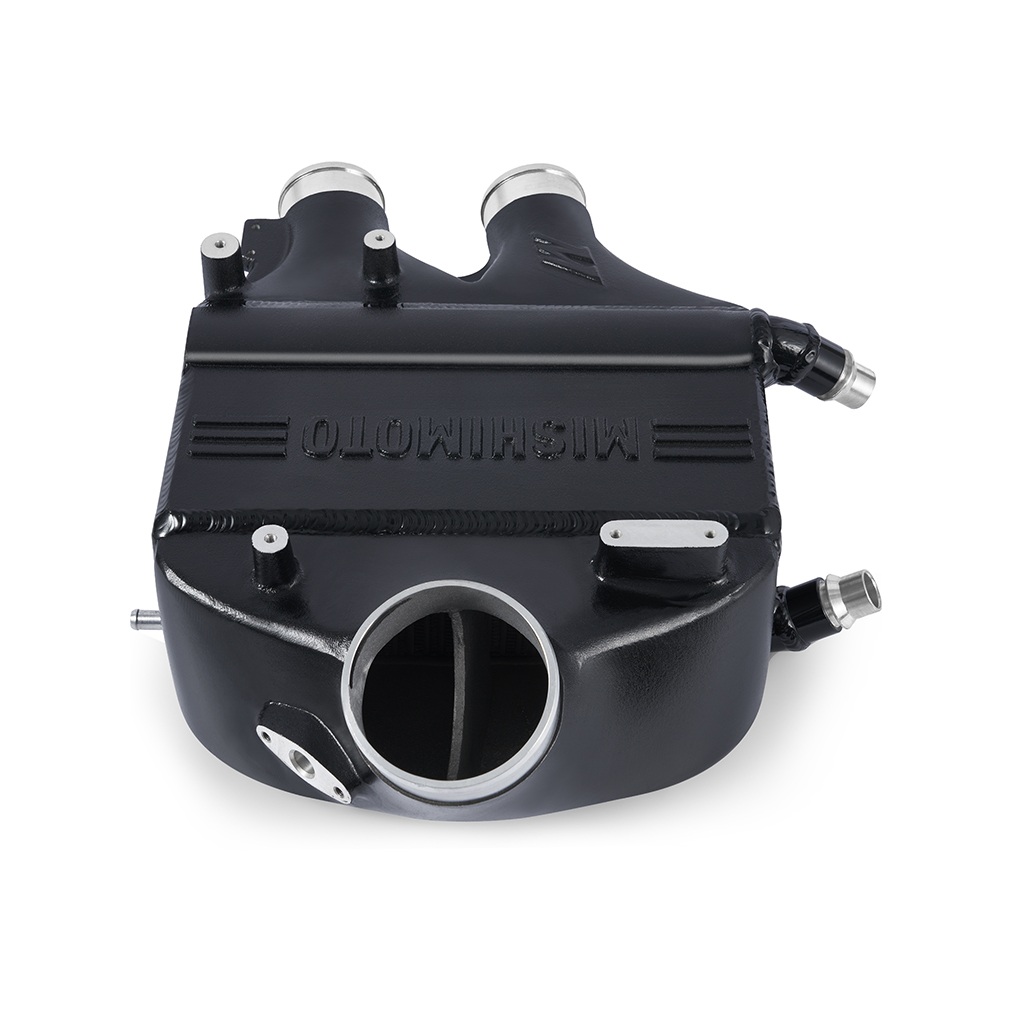 Mishimoto air-to-water intercooler with bar-and-plate core for BMW S55-powered F8X chassis