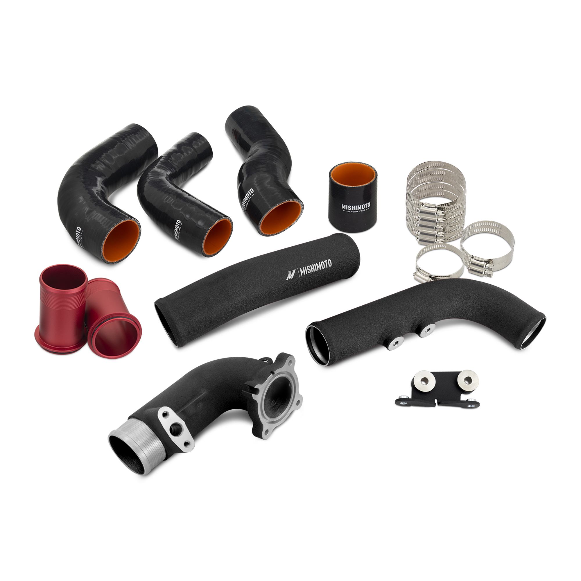 CNC-machined inlet and outlet connections on Mishimoto performance intercooler for Toyota GR Corolla