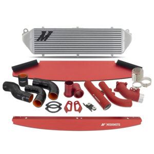 Mishimoto Performance Intercooler Kit for 2023+ Toyota GR Corolla with silver bar-and-plate core and red piping