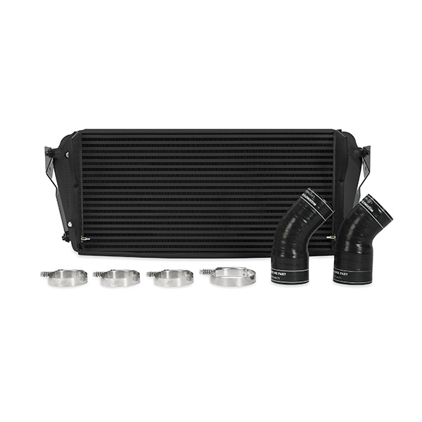 Mishimoto Cummins intercooler cast aluminum end tank and bar-and-plate core detail