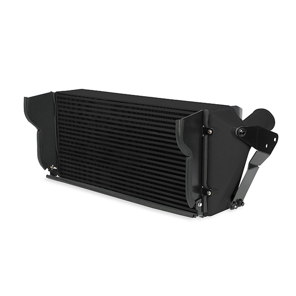 Mishimoto intercooler with DuraCore silicone boots and Constant Tension T-Bolt Clamps installed