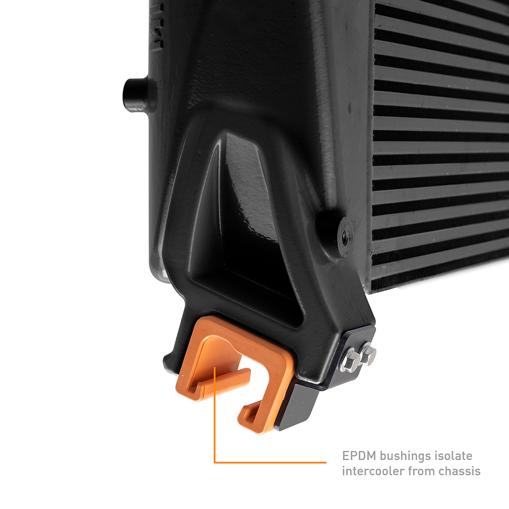Mishimoto intercooler kit components including mounting brackets, couplers, and clamps for Dodge Ram