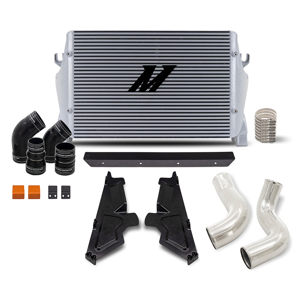 Mishimoto MMINT-RAM-19KSLP performance intercooler with silver bar-and-plate core for 2019-2024 Ram 6.7L Cummins