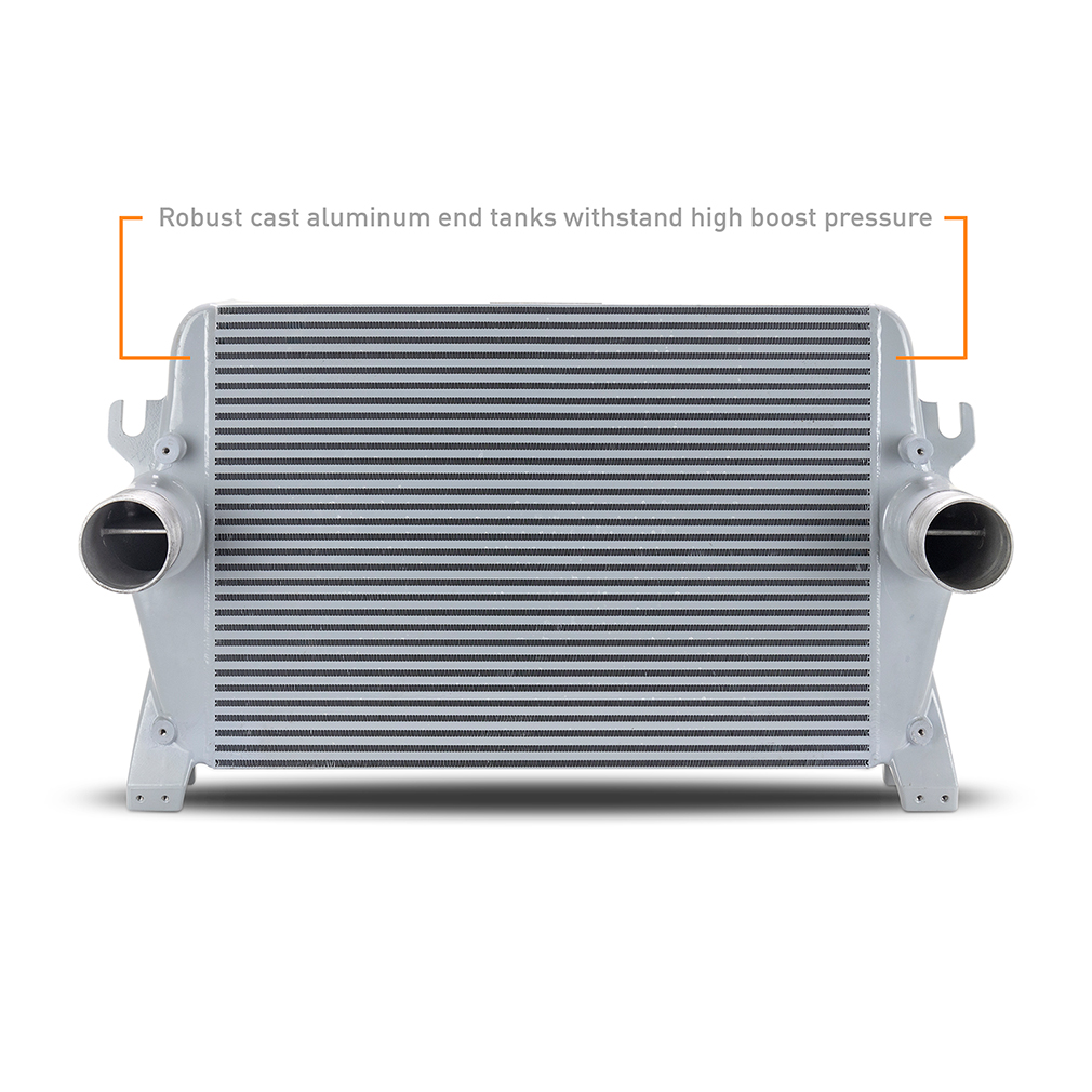 Stealth Black finish option of Mishimoto performance intercooler for Ram 6.7L Cummins trucks