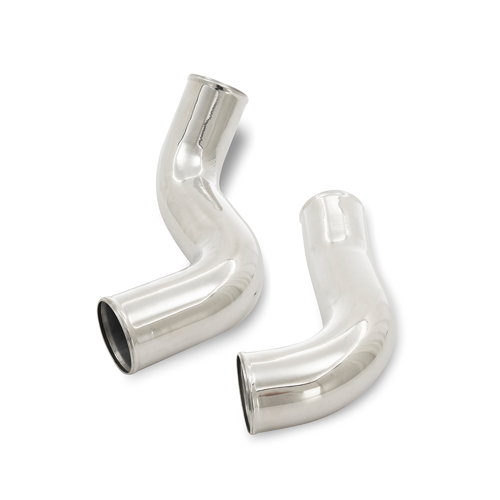 Hot-side and cold-side powder-coated aluminum intercooler pipes included with Mishimoto kit