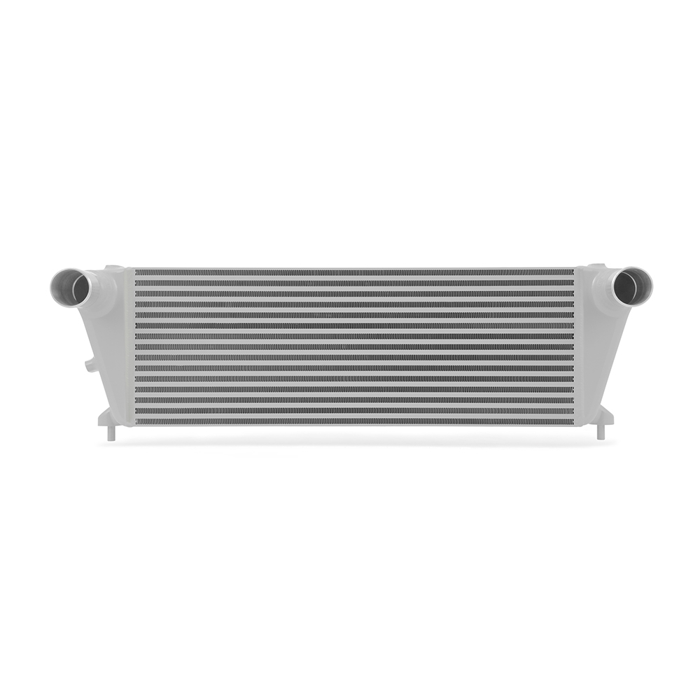 Cast-aluminum end tank detail on Mishimoto silver intercooler core for Ford Ranger 3.2L Duratorq