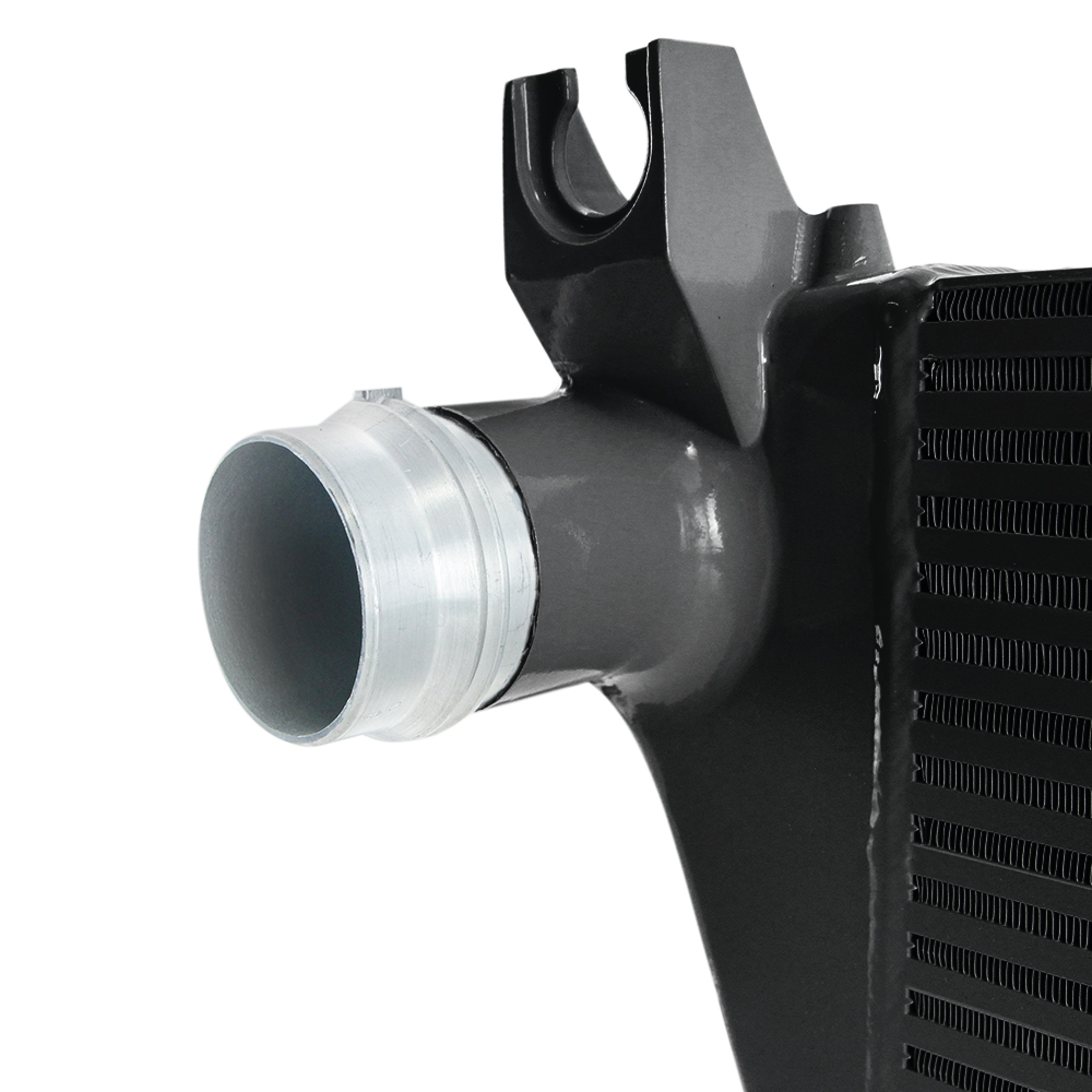 Cast-aluminum end tank and TIG-welded bar-and-plate core on Mishimoto Ranger intercooler kit