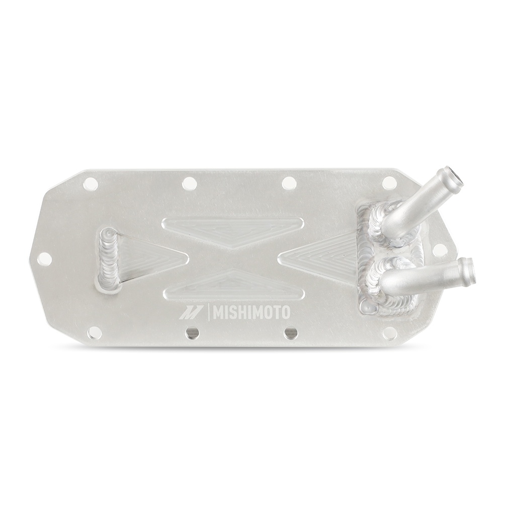 Billet-aluminum CNC-machined end tanks on Mishimoto forced induction intercooler
