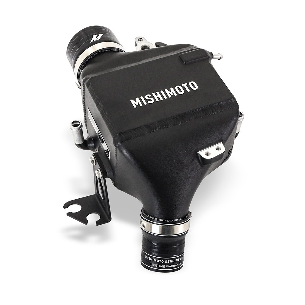 Black powder-coated aluminum piping and silicone couplers from the Mishimoto Nissan Z intercooler kit