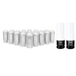 Mishimoto Aluminum Locking Lug Nuts kit in Silver finish with 1/2-20 thread, part number MMLG-1220-23LSL