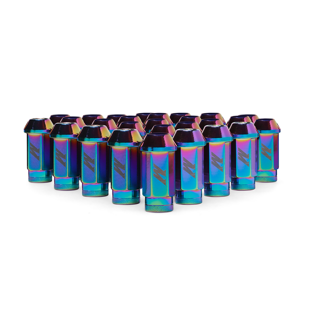 Set of Mishimoto 7075-T6 aluminum locking lug nuts with non-marring 19mm socket and key