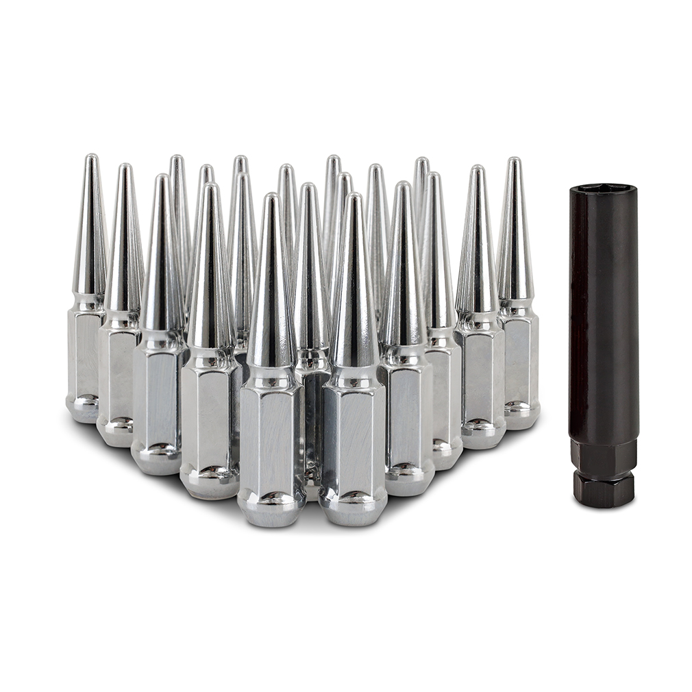 Cold-forged carbon steel Mishimoto lug nut set featuring M12x1.5 threads and conical acorn seat