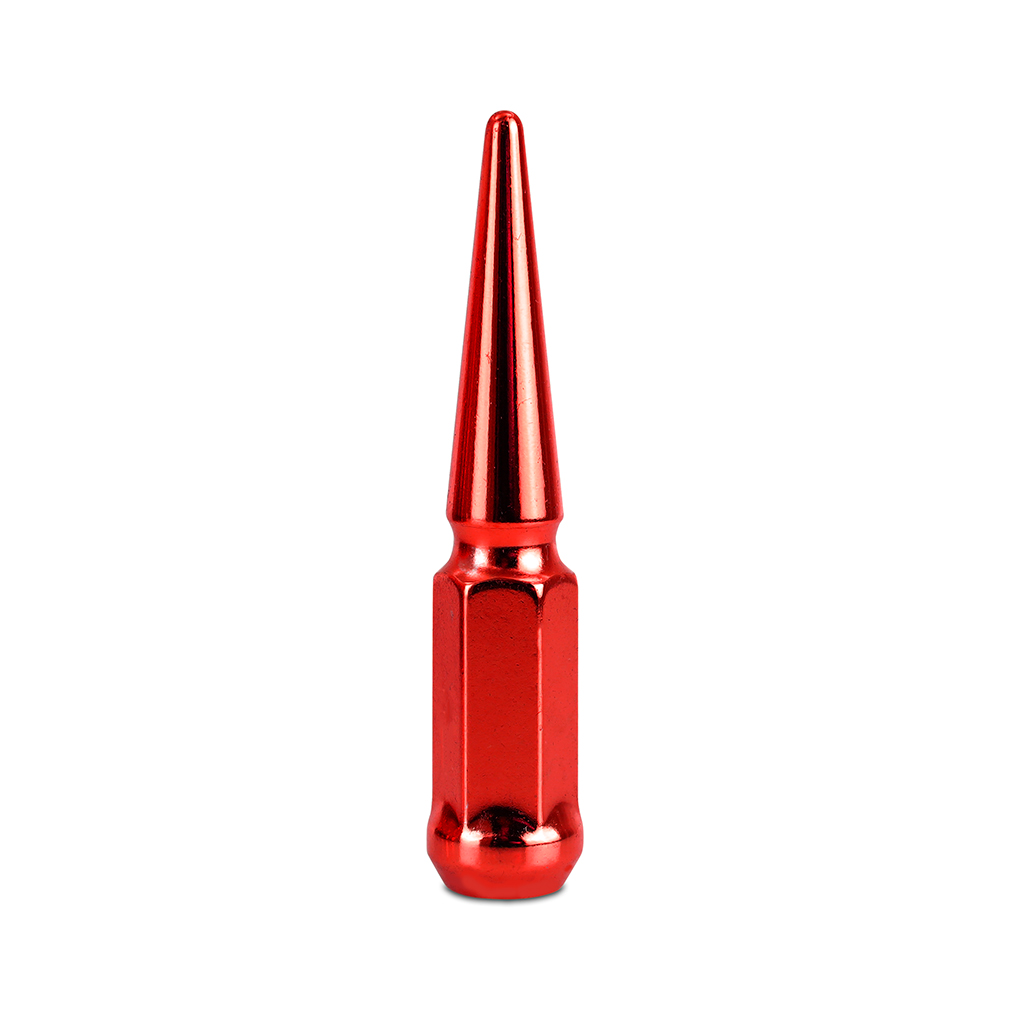 24-piece red Mishimoto spiked lug nut set with ammo can-style storage container