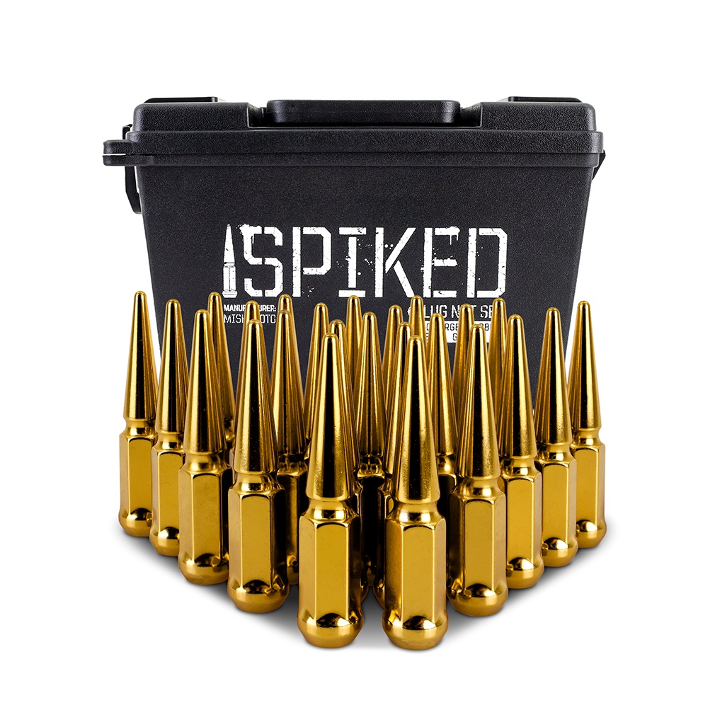 Mishimoto spiked lug nuts packaged in ammo can-style storage container