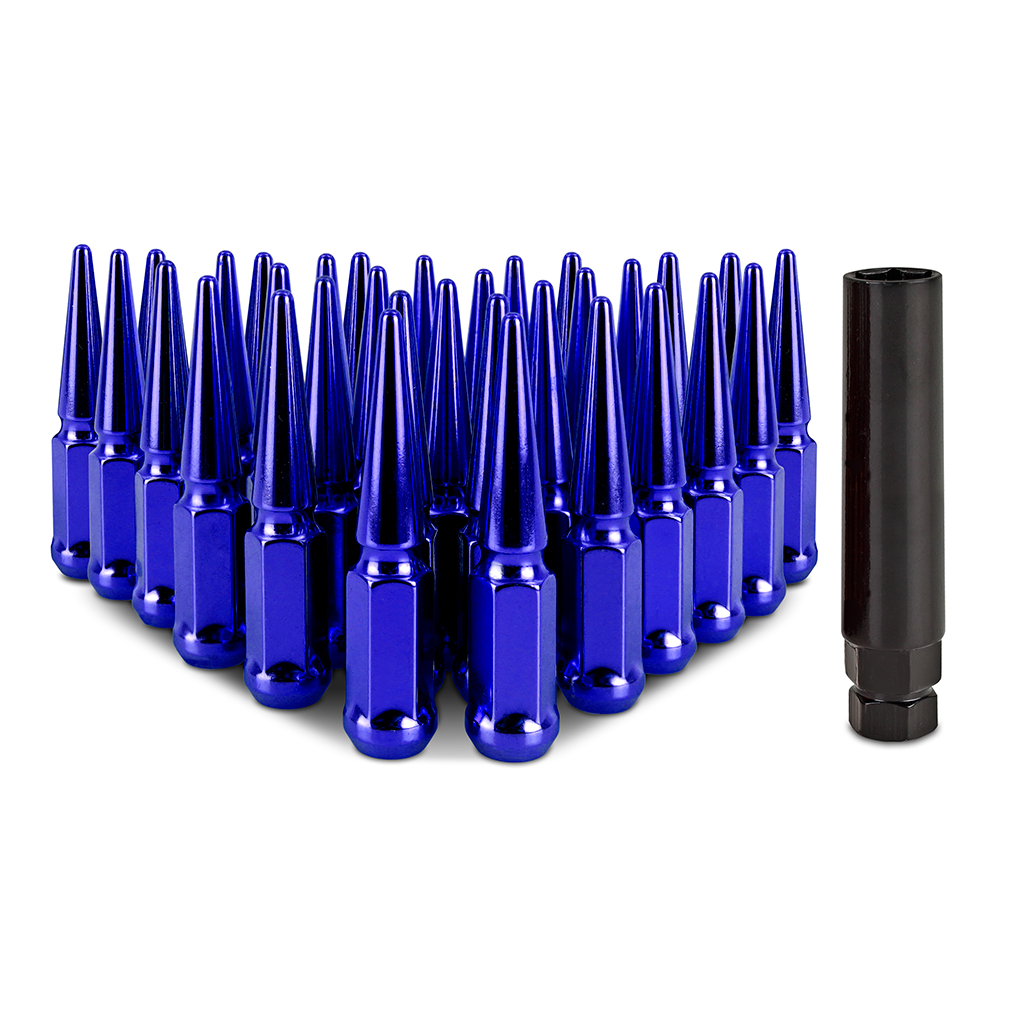 Cold-forged carbon steel Mishimoto lug nut MMLG-SP1415-32BL in blue electroplated finish