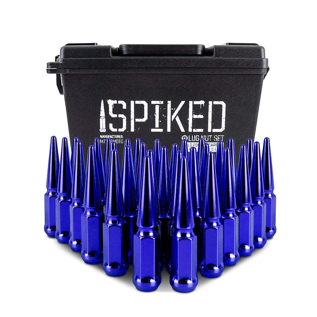 Mishimoto spiked lug nuts packaged in ammo can-style storage container