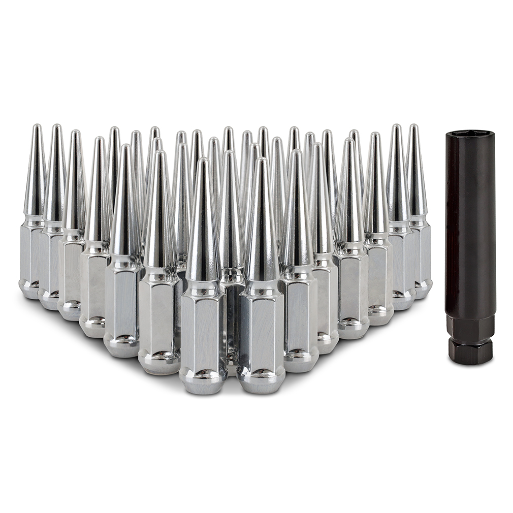 Mishimoto 32-piece spiked lug nut kit with M14x1.5 threads and conical acorn seat